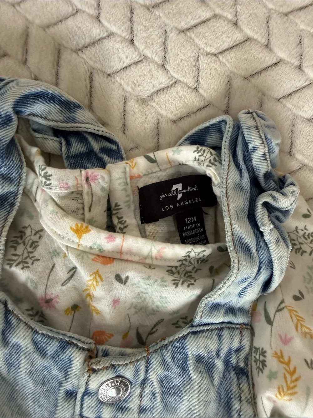 Light Wash Denim Short Ruffle-Strap Overalls and Shirt 12 Months